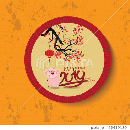 Happy New Year 2019 with fireworks background.  46459180