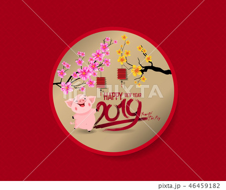 Happy New Year 2019 with fireworks background.  46459182