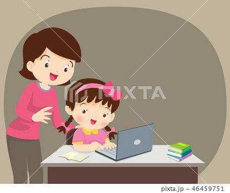 Girl and mother sitting with laptop 46459751
