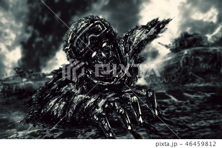 Half zombie soldier crawls on battlefield. のイラスト素材 [46459812] - PIXTA