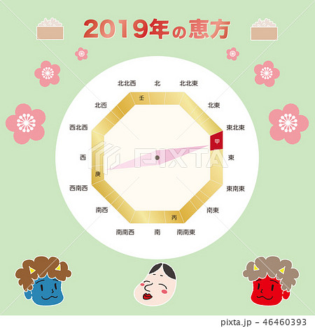 19年の恵方を指す方位磁石のイラスト素材