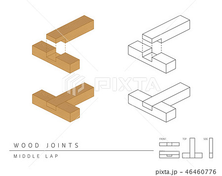 Type of wood joint Middle Lap style perspective 3d 46460776