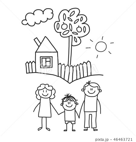 Happy family with children. Kids drawing styleのイラスト素材
