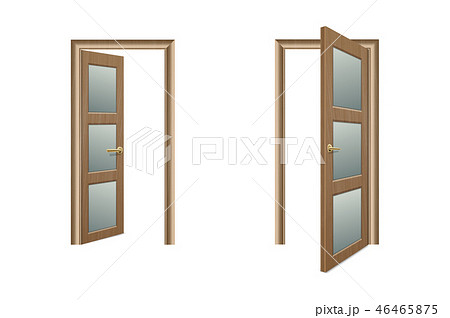 Vector Realistic Different Opened and Closed Brown Wooden Door Icon Set Closeup Isolated on White Vector Realistic Different Opened and Closed Brown Wooden Door Icon Set Closeup Isolated on White 46465875