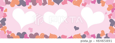 可愛いハートのフレーム ワイド 背景 ハートフレーム ハートのオーナメント バレンタインデーのイラスト素材