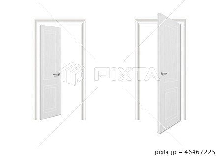 Vector Realistic Different Opened and Closed White Wooden Door Icon Set Closeup Isolated on White 46467225