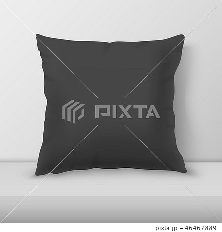 Vector Realistic 3d Black Pillow Closeup on Table, Shelf Closeup on White Wall Background, Mock-up Vector Realistic 3d Black Pillow Closeup on Table, Shelf Closeup on White Wall Background, Mock-up 46467889
