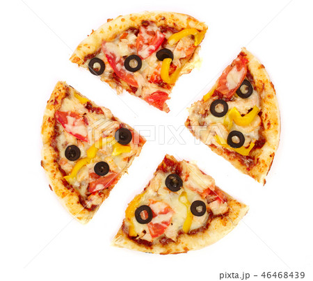 pizza with tomato cheese and olives isolated on white background pizza with tomato cheese and olives isolated on white background 46468439