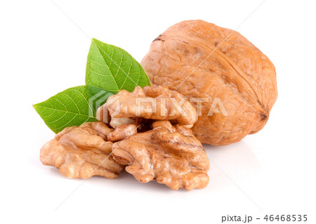 Walnuts with leaf isolated on white background Walnuts with leaf isolated on white background 46468535