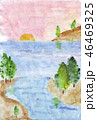 Banner in watercolor style. Marine theme. Coast, sand, stones, island 46469325
