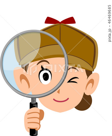 虫眼鏡を覗く女性の探偵 顔のイラスト素材