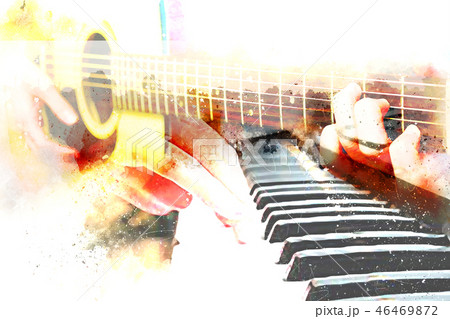 acoustic guitar and piano on Watercolor painting acoustic guitar and piano on Watercolor painting 46469872