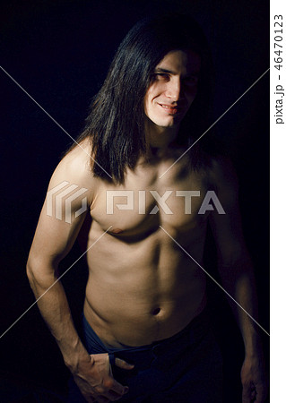 handsome young man with long hair naked torso... - Stock Photo [46470123] -  PIXTA