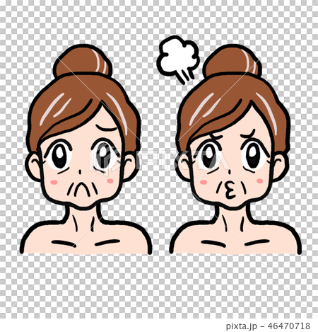 女性 顔おばさん 悲しい顔と怒った顔のイラスト素材 女性 顔おばさん 悲しい顔と怒った顔のイラスト素材