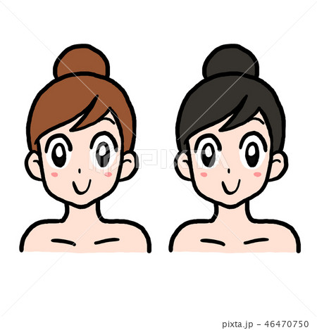 女性 顔 茶髪と黒髪のイラスト素材