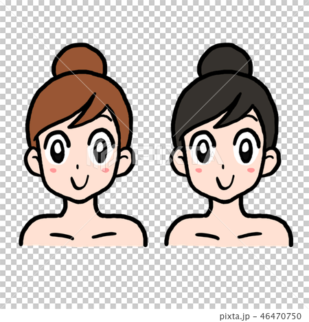 女性 顔 茶髪と黒髪のイラスト素材