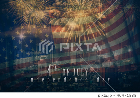 Multicolor Fireworks Celebrate over the United state of America USA flag background, Independence day concept 46471838