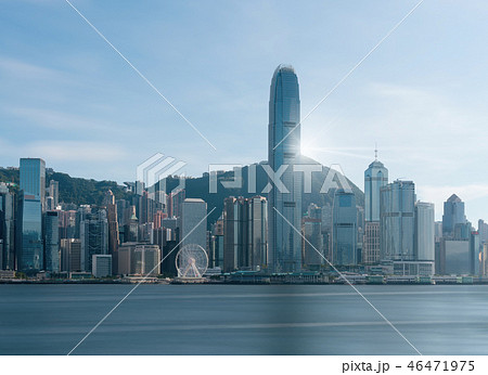 Scene of Hong Kong Cityscape river side in the afternoon with smooth cloud at Victoria harbour, presented the modern construction concept 46471975