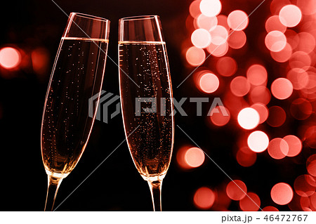 Two glasses of champagne on black stylish background. Place 46472767