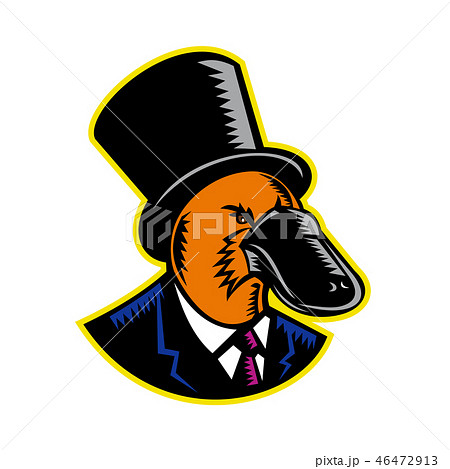 Duck-billed Platypus Tophat Woodcut Color 46472913