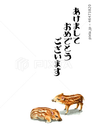 ウリ坊の賀詞入り年賀ハガキ素材 46473820