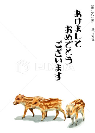 ウリ坊の賀詞入り年賀ハガキ素材 ウリ坊の賀詞入り年賀ハガキ素材 46474499
