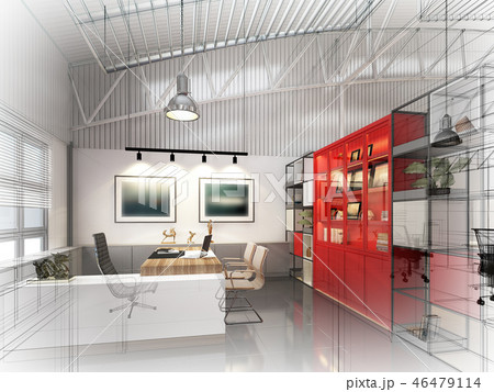 sketch design of interior working room,3d  46479114