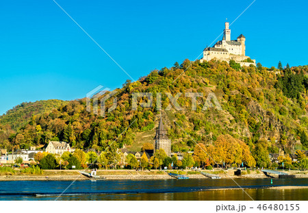 Marksburg Castle above the Rhine in Germany 46480155