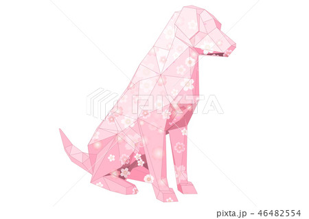 ポリゴン犬 桜吹雪のイラスト素材