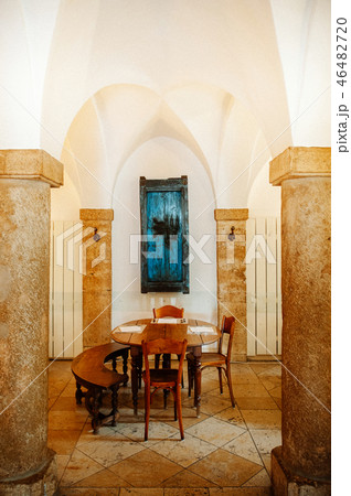 Old vintage restaurant with wooden table 46482720