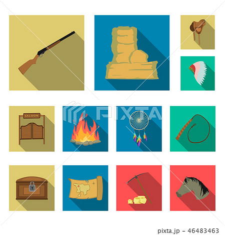 Attributes of the wild west flat icons in set collection for design.Texas and America vector symbol 46483463
