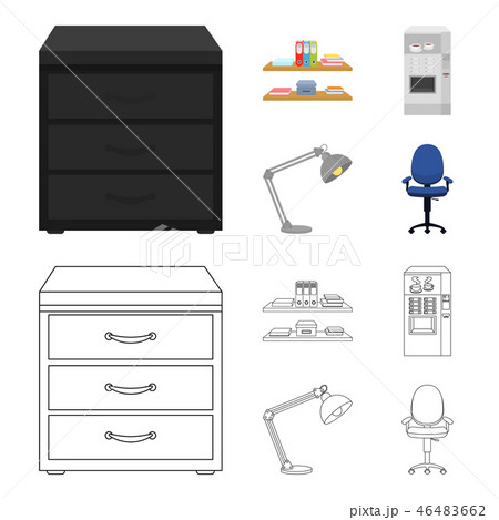 Shelves, folders and notebooks with business records, a coffee machine with cups, an armchair with a 46483662