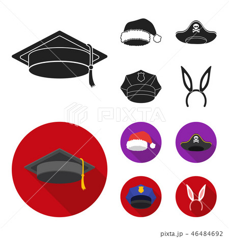 Graduate, santa, police, pirate. Hats set collection icons in black, flat style vector symbol stock 46484692