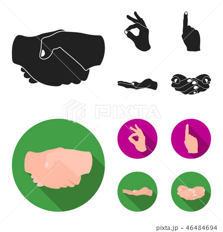 Handshake, okay, index up, palm. Hand gesturesv set collection icons in black, flat style vector 46484694