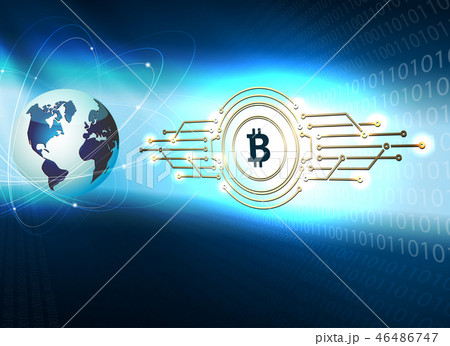 Abstract background with bitcoin sign and silhouette of the globe. 46486747