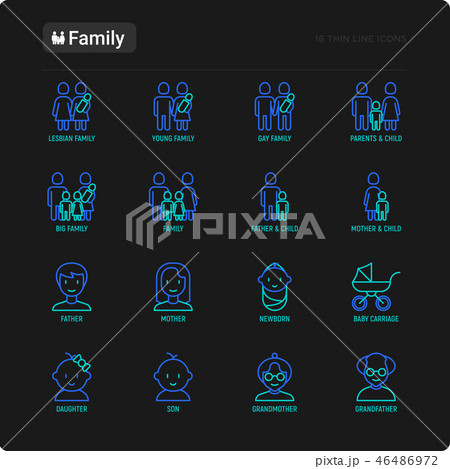 Family thin line icons set 46486972