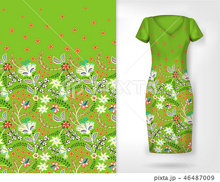 Cute pattern in small simple flowers. Seamless background and seamless border on different file 46487009