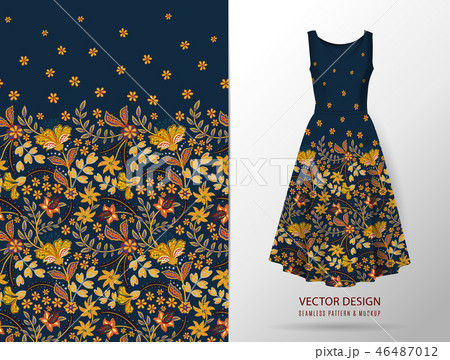 Vertical seamless fashion background. Women's long dress mock up with bright seamless hand drawn Vertical seamless fashion background. Women's long dress mock up with bright seamless hand drawn 46487012