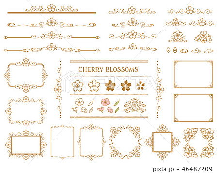桜の和風な飾り枠のセットのイラスト素材 46487209 Pixta