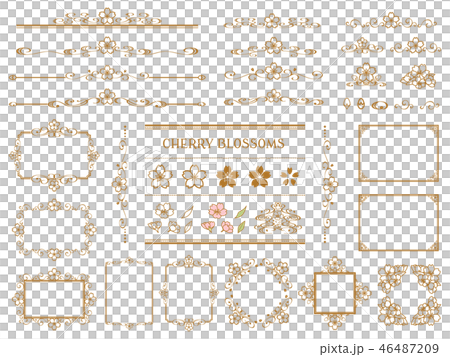 桜の和風な飾り枠のセットのイラスト素材