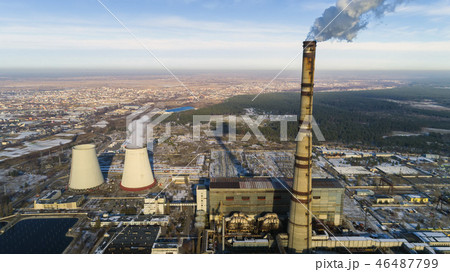 Garbage incineration plant. Waste incinerator plant with smoking smokestack. The problem of 46487799