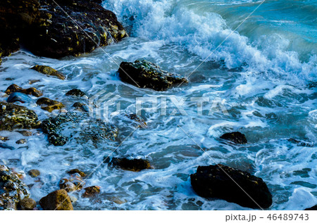 Amazing sea with blue summer wave and rocks Amazing sea with blue summer wave and rocks 46489743