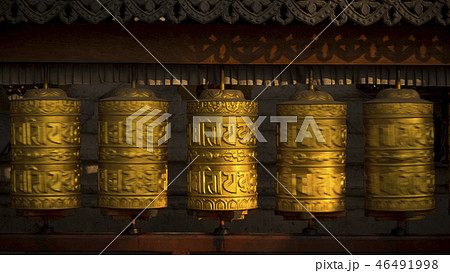 Rotating buddhist prayer wheels symbol of buddhism 46491998