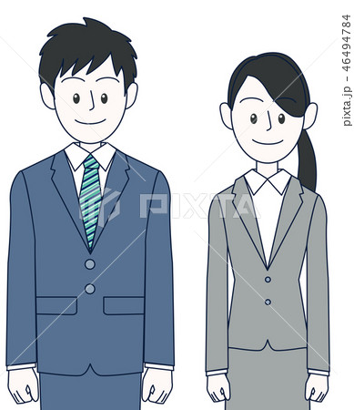直立の若い男性と女性ビジネスマン上半身のイラスト素材