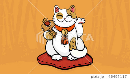 Illustration of maneki neko talisman cat  46495117