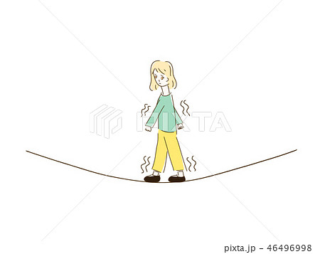 女性 綱渡り スラックラインのイラスト素材