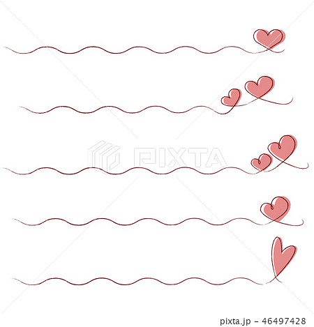 やさしい線画 波線とハート バレンタインのイラスト素材