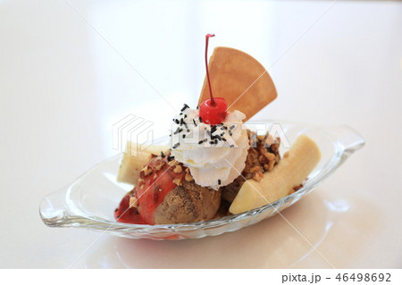 Ice cream with banana red cherry and cracker Ice cream with banana red cherry and cracker 46498692