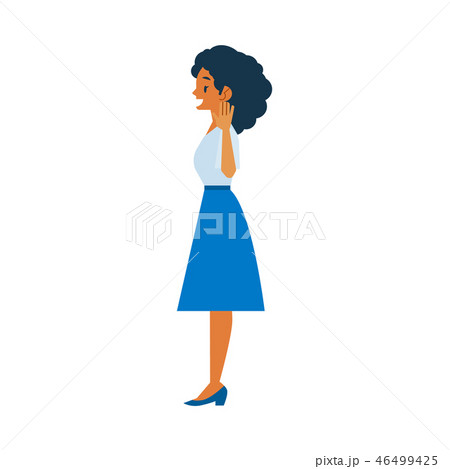 Vector young man in blue waving hand standing 46499425