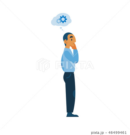 Vector cartoon man talking, gear icon above head Vector cartoon man talking, gear icon above head 46499461